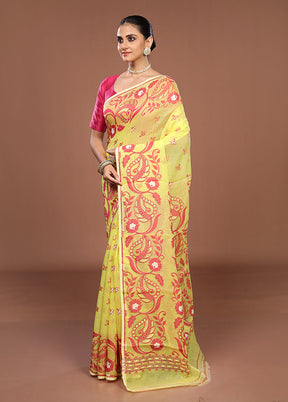 Yellow Jamdani Cotton Saree Without Blouse Piece