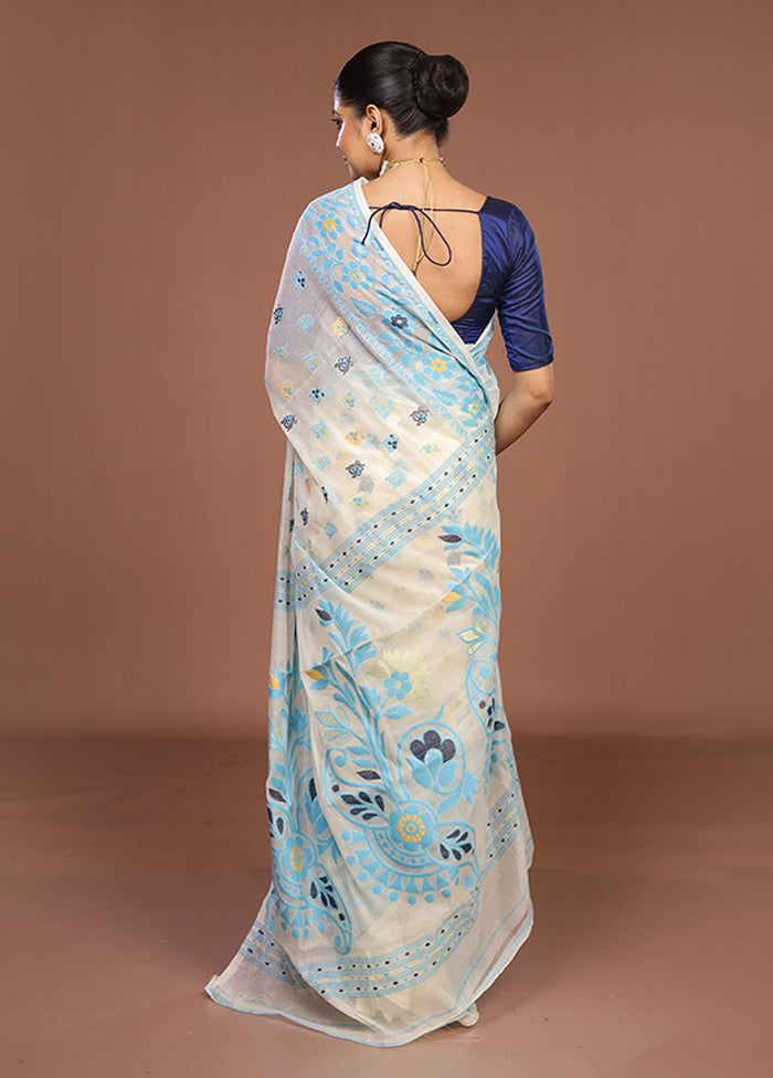 Cream Jamdani Cotton Saree Without Blouse Piece