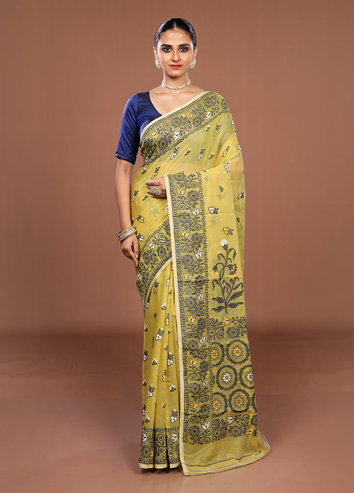 Yellow Jamdani Cotton Saree Without Blouse Piece