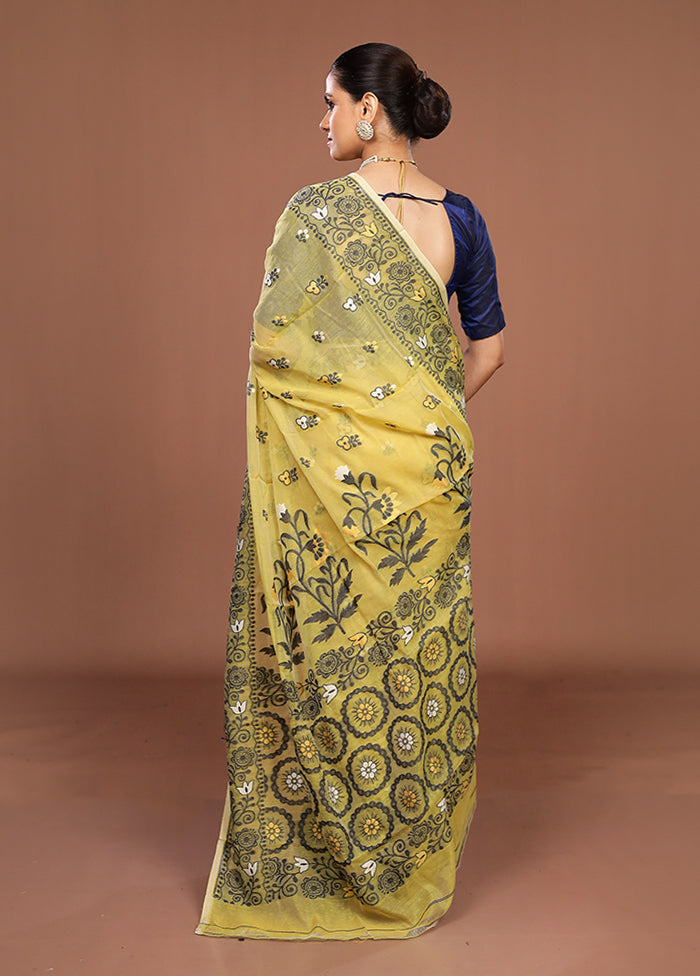 Yellow Jamdani Cotton Saree Without Blouse Piece