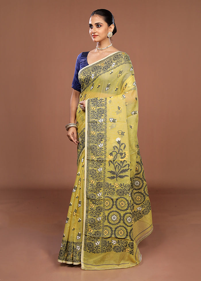Yellow Jamdani Cotton Saree Without Blouse Piece