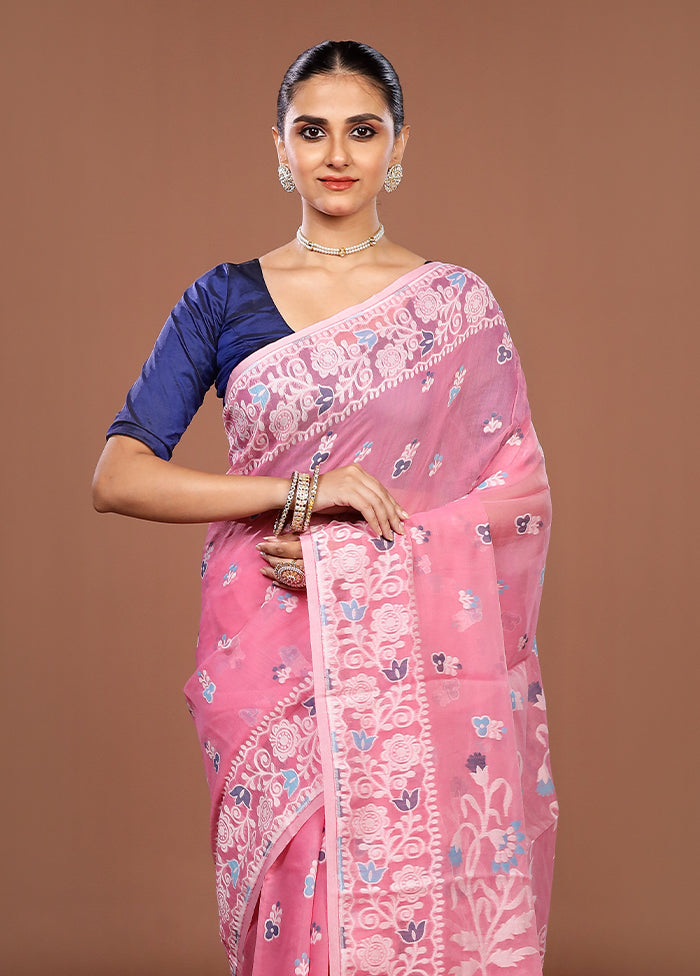 Pink Jamdani Cotton Saree Without Blouse Piece