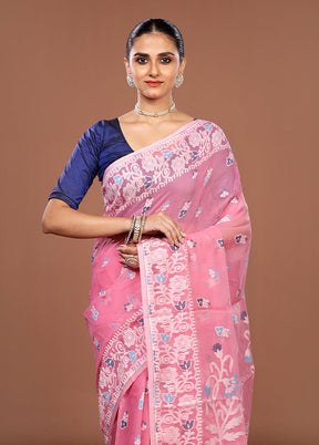 Pink Jamdani Cotton Saree Without Blouse Piece