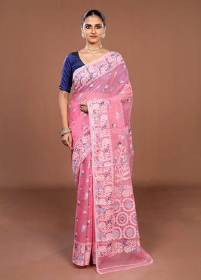 Pink Jamdani Cotton Saree Without Blouse Piece
