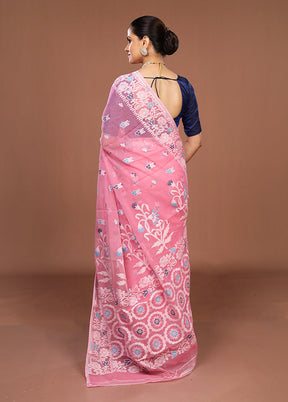 Pink Jamdani Cotton Saree Without Blouse Piece