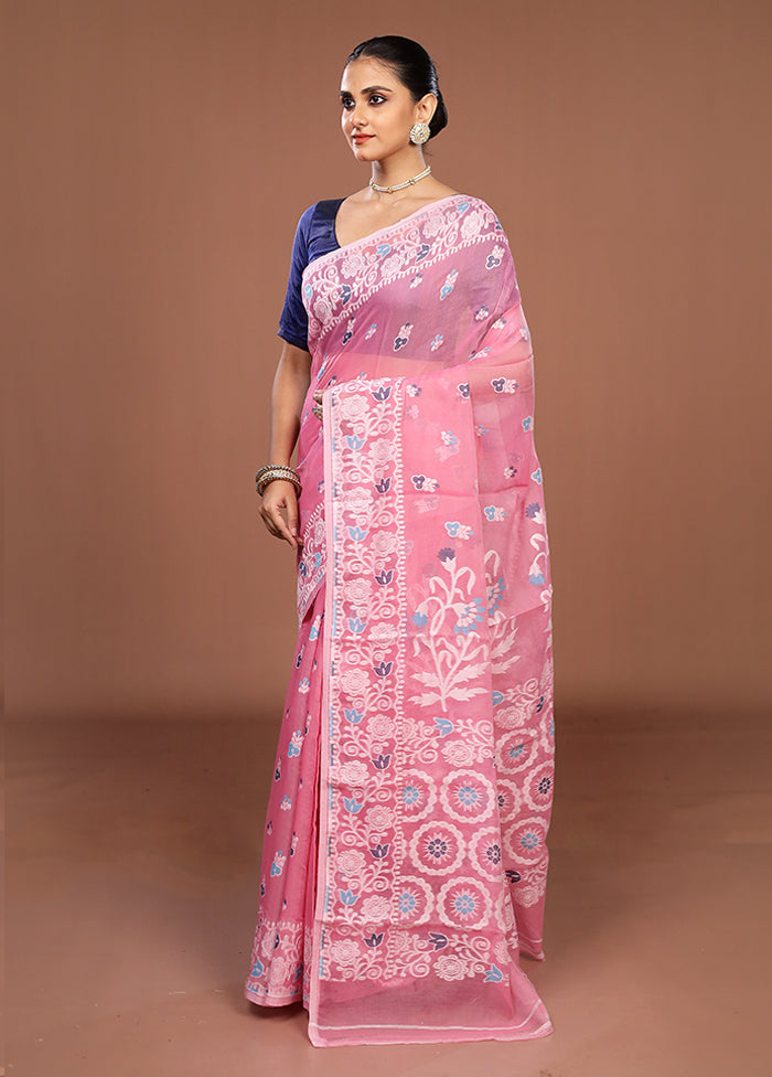 Pink Jamdani Cotton Saree Without Blouse Piece