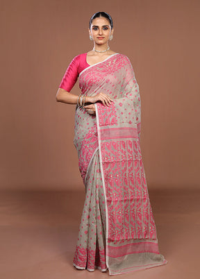 Grey Jamdani Cotton Saree Without Blouse Piece