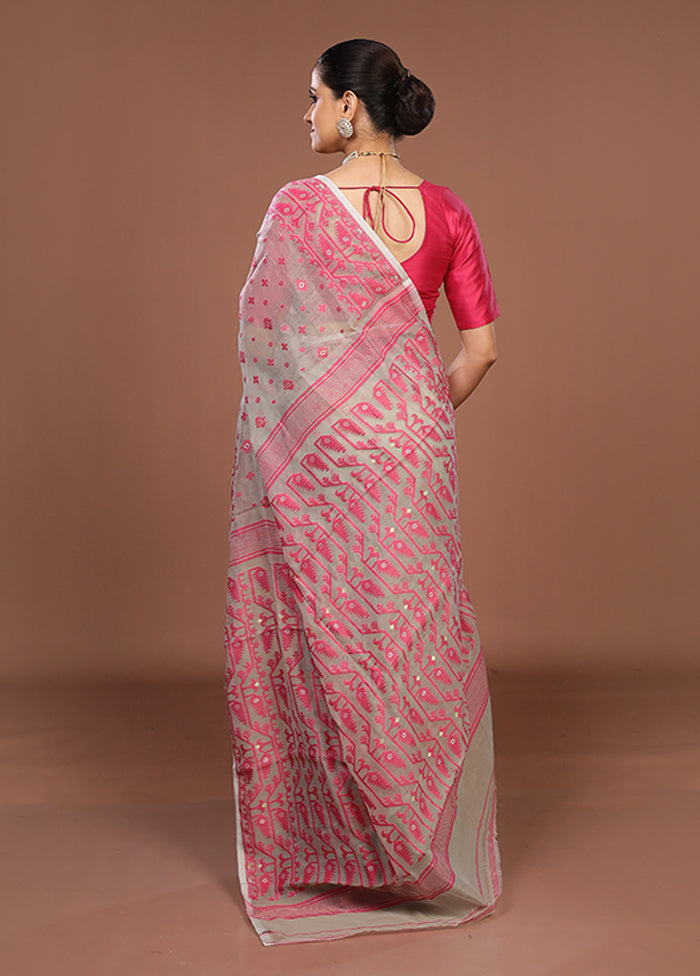 Grey Jamdani Cotton Saree Without Blouse Piece