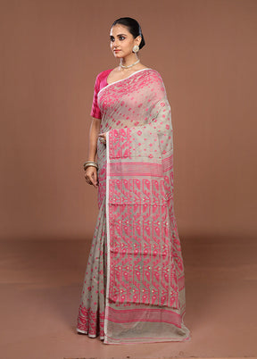 Grey Jamdani Cotton Saree Without Blouse Piece
