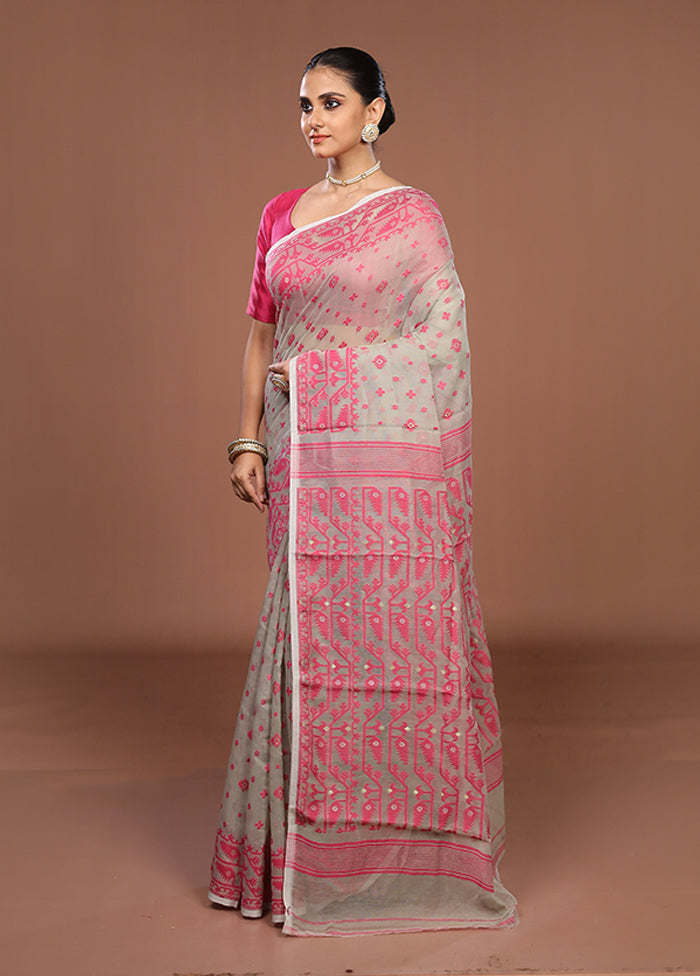 Grey Jamdani Cotton Saree Without Blouse Piece