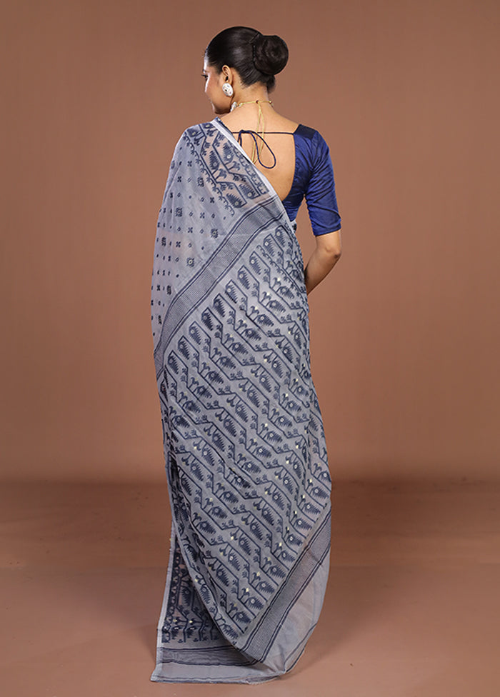 Grey Jamdani Cotton Saree Without Blouse Piece