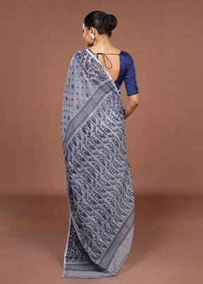 Grey Jamdani Cotton Saree Without Blouse Piece
