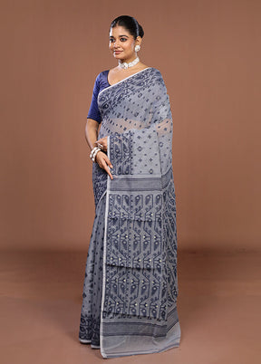 Grey Jamdani Cotton Saree Without Blouse Piece