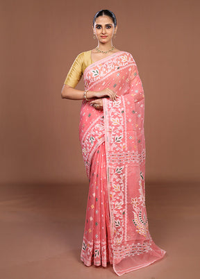 Pink Jamdani Cotton Saree Without Blouse Piece