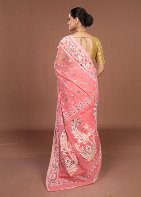 Pink Jamdani Cotton Saree Without Blouse Piece