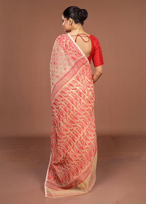 Cream Jamdani Cotton Saree Without Blouse Piece