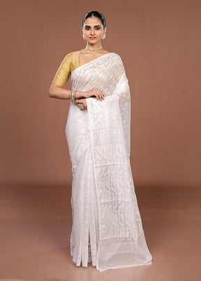 White Jamdani Cotton Saree Without Blouse Piece