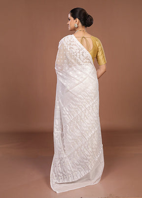 White Jamdani Cotton Saree Without Blouse Piece
