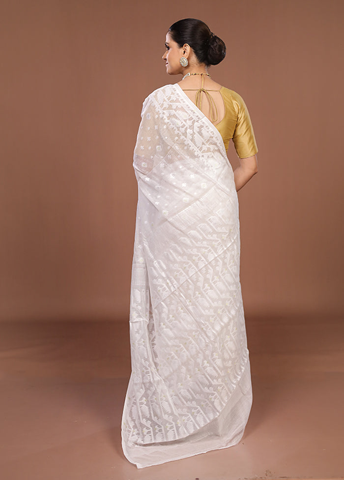 White Jamdani Cotton Saree Without Blouse Piece