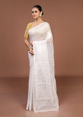 White Jamdani Cotton Saree Without Blouse Piece