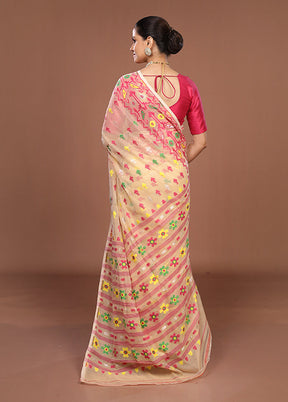 Cream Jamdani Cotton Saree Without Blouse Piece