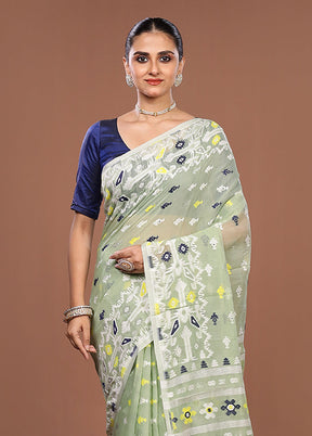 Green Jamdani Cotton Saree Without Blouse Piece