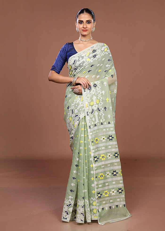 Green Jamdani Cotton Saree Without Blouse Piece