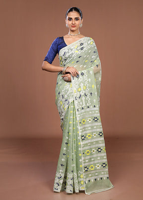 Green Jamdani Cotton Saree Without Blouse Piece