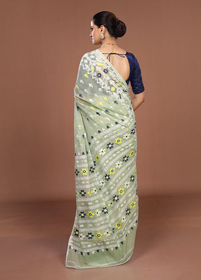 Green Jamdani Cotton Saree Without Blouse Piece