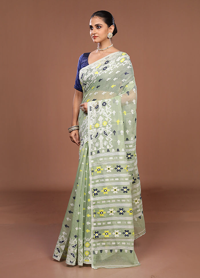 Green Jamdani Cotton Saree Without Blouse Piece