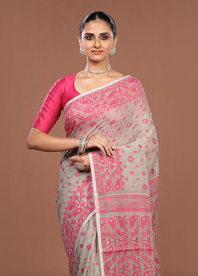 Cream Jamdani Cotton Saree Without Blouse Piece