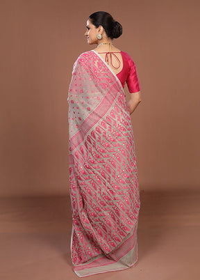 Cream Jamdani Cotton Saree Without Blouse Piece