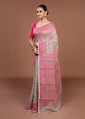 Cream Jamdani Cotton Saree Without Blouse Piece