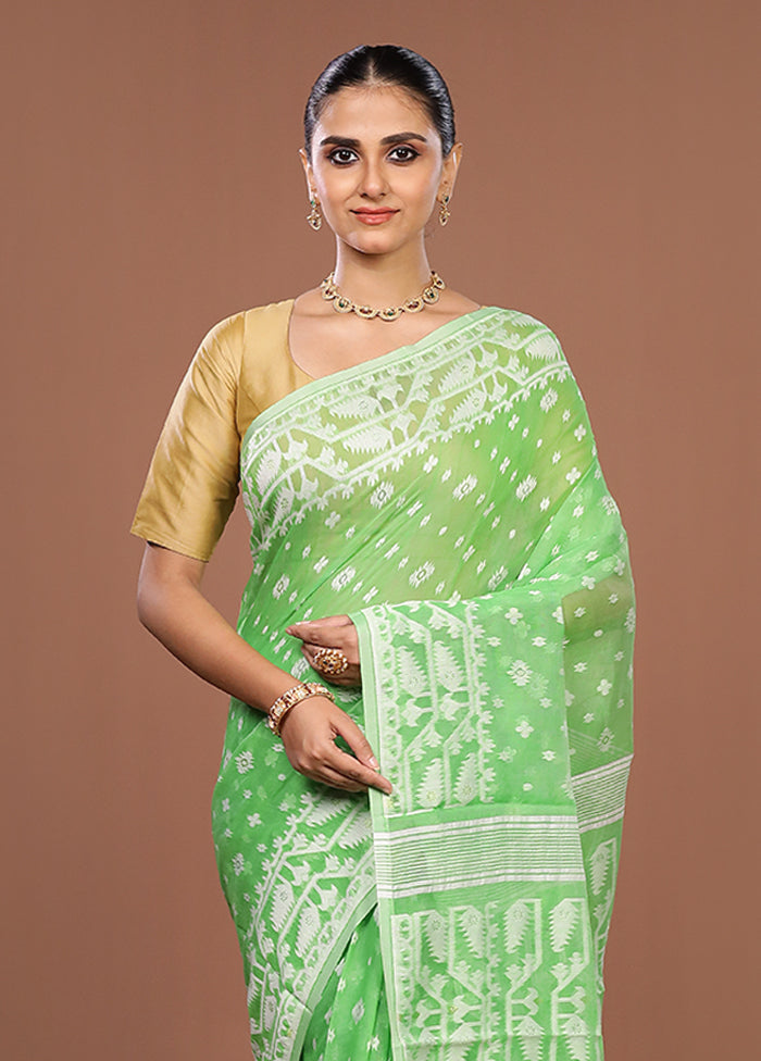 Green Jamdani Cotton Saree Without Blouse Piece