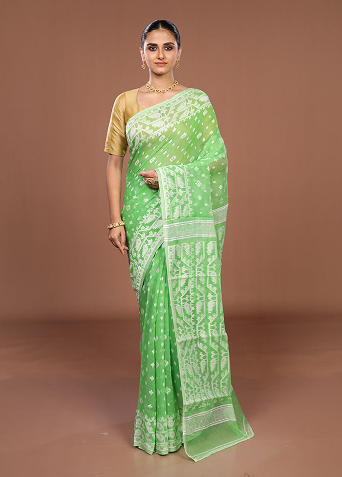 Green Jamdani Cotton Saree Without Blouse Piece