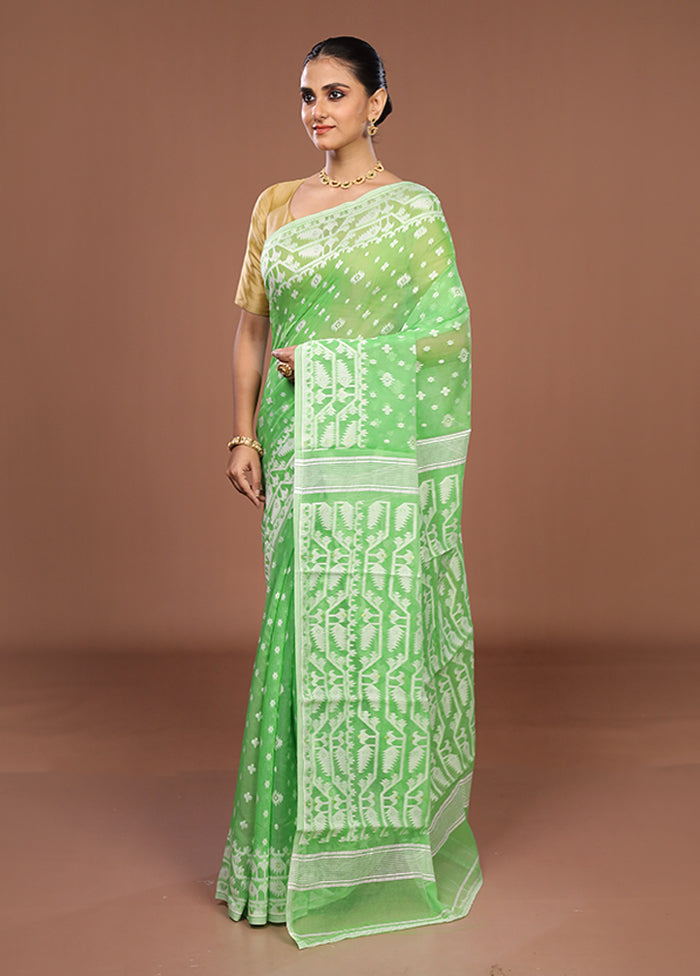 Green Jamdani Cotton Saree Without Blouse Piece