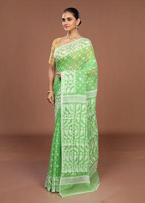 Green Jamdani Cotton Saree Without Blouse Piece