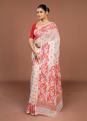 White Jamdani Cotton Saree Without Blouse Piece