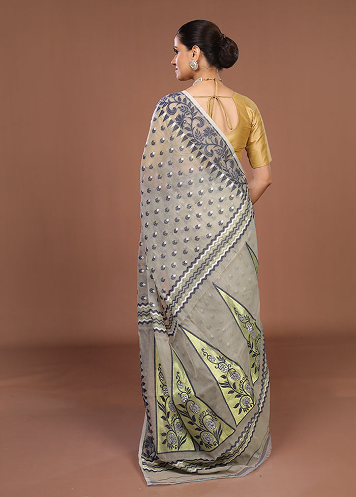 Grey Jamdani Cotton Saree Without Blouse Piece