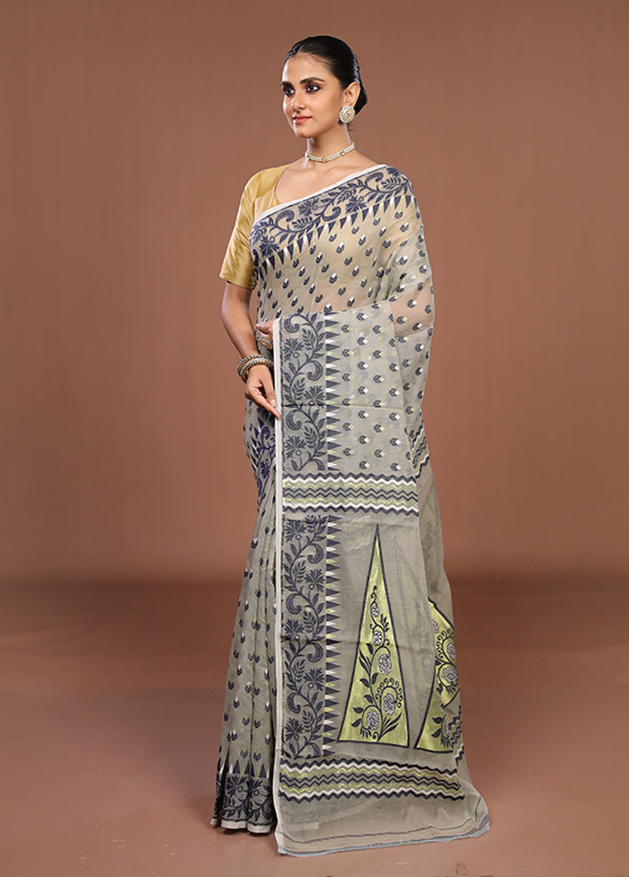Grey Jamdani Cotton Saree Without Blouse Piece