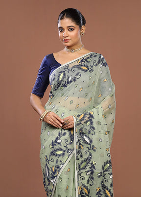 Green Jamdani Cotton Saree Without Blouse Piece