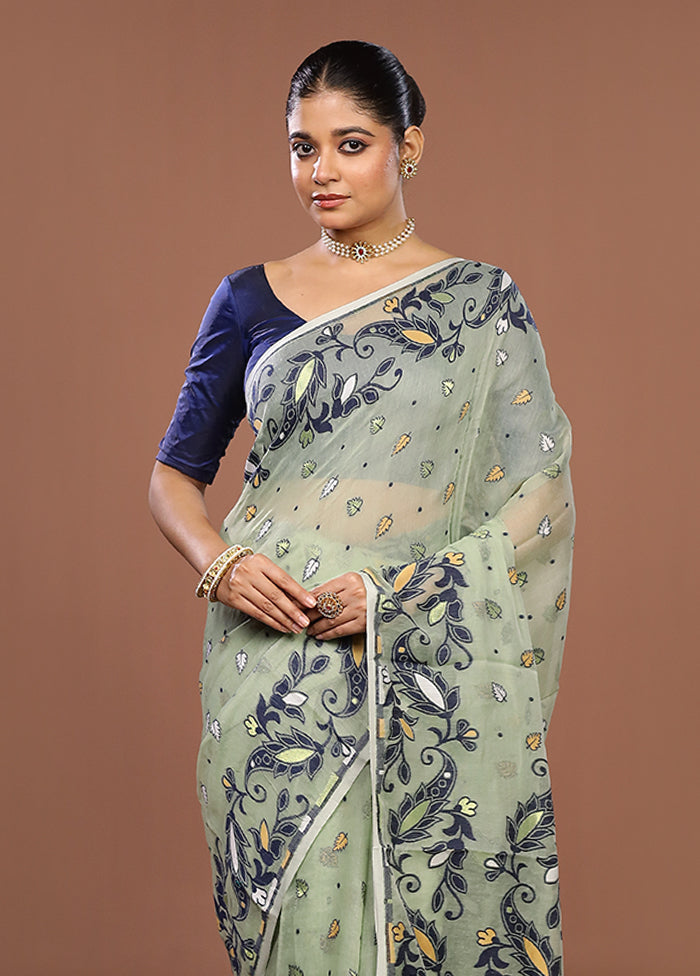 Green Jamdani Cotton Saree Without Blouse Piece