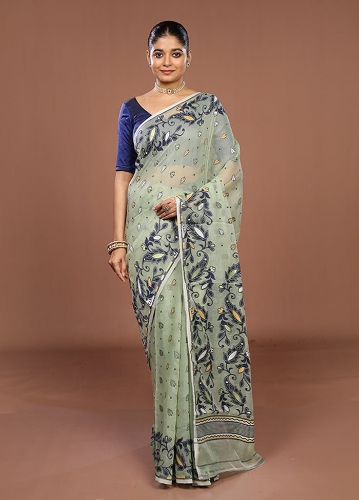 Green Jamdani Cotton Saree Without Blouse Piece
