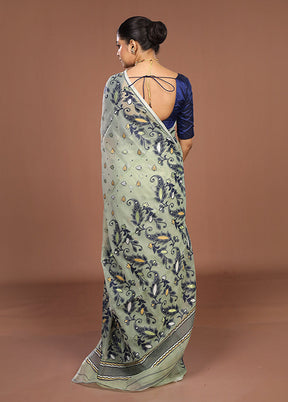 Green Jamdani Cotton Saree Without Blouse Piece