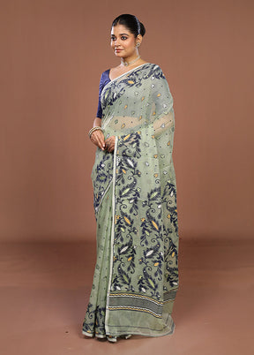 Green Jamdani Cotton Saree Without Blouse Piece