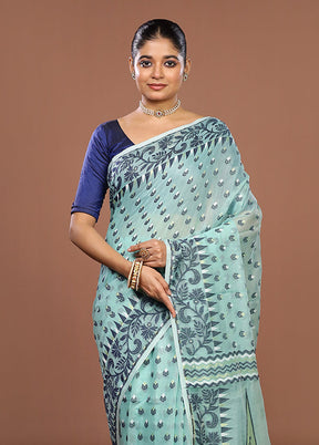 Green Jamdani Cotton Saree Without Blouse Piece