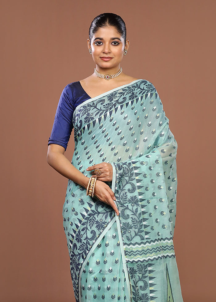 Green Jamdani Cotton Saree Without Blouse Piece