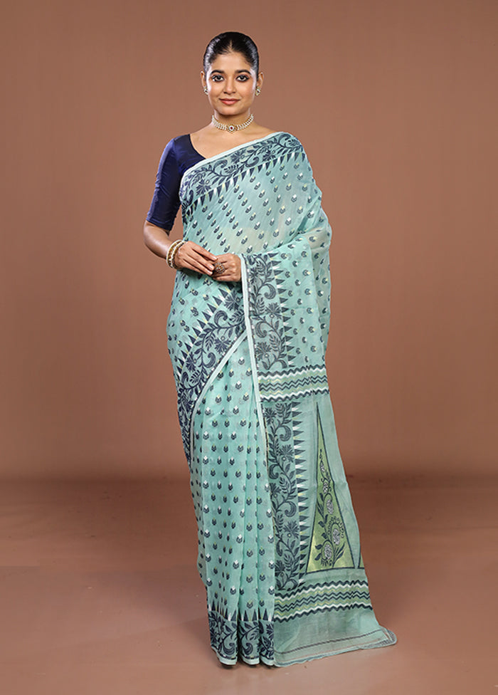 Green Jamdani Cotton Saree Without Blouse Piece