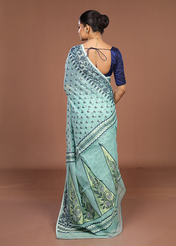 Green Jamdani Cotton Saree Without Blouse Piece