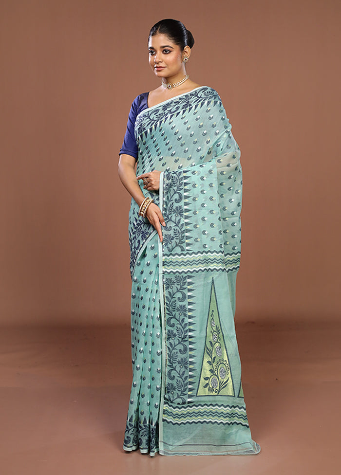 Green Jamdani Cotton Saree Without Blouse Piece